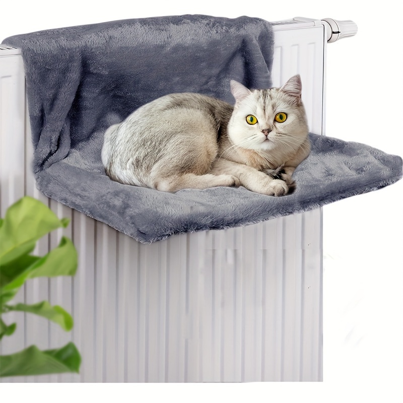 Image of Adjustable Radiator Cat Hammock For Radiators And Metal Railings, Foldable Plush Cat Bed With Metal Frame Plush Radiator Cat Pad Hammock Calming Fluffy Cradle For Small Animal Durable For Indoor
