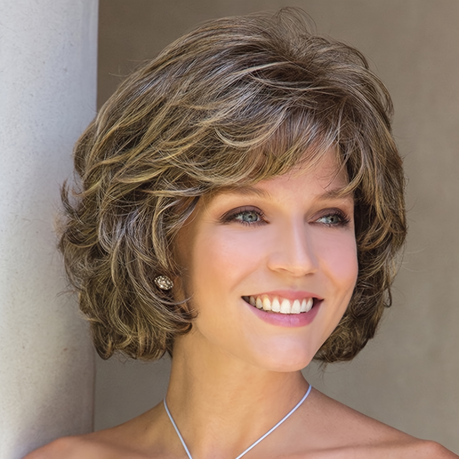 

Flirty , Chic Women's 10-inch Mixed Color Short Curly Wig With Side Bangs - High-density Synthetic Fiber, Heat Resistant For & Cosplay