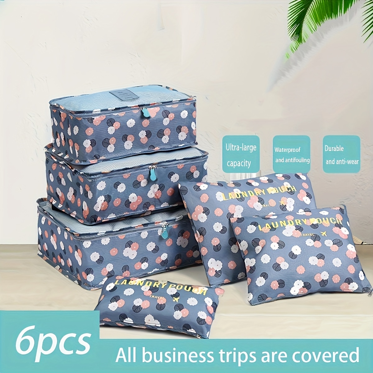 

6pcs Floral Travel Storage Bag Set - Waterproof, Odorless Non-woven Fabric Clothes Organizers In Sizes With Zipper Closure For Efficient Packing & Organization, Clothes Organizer Storage