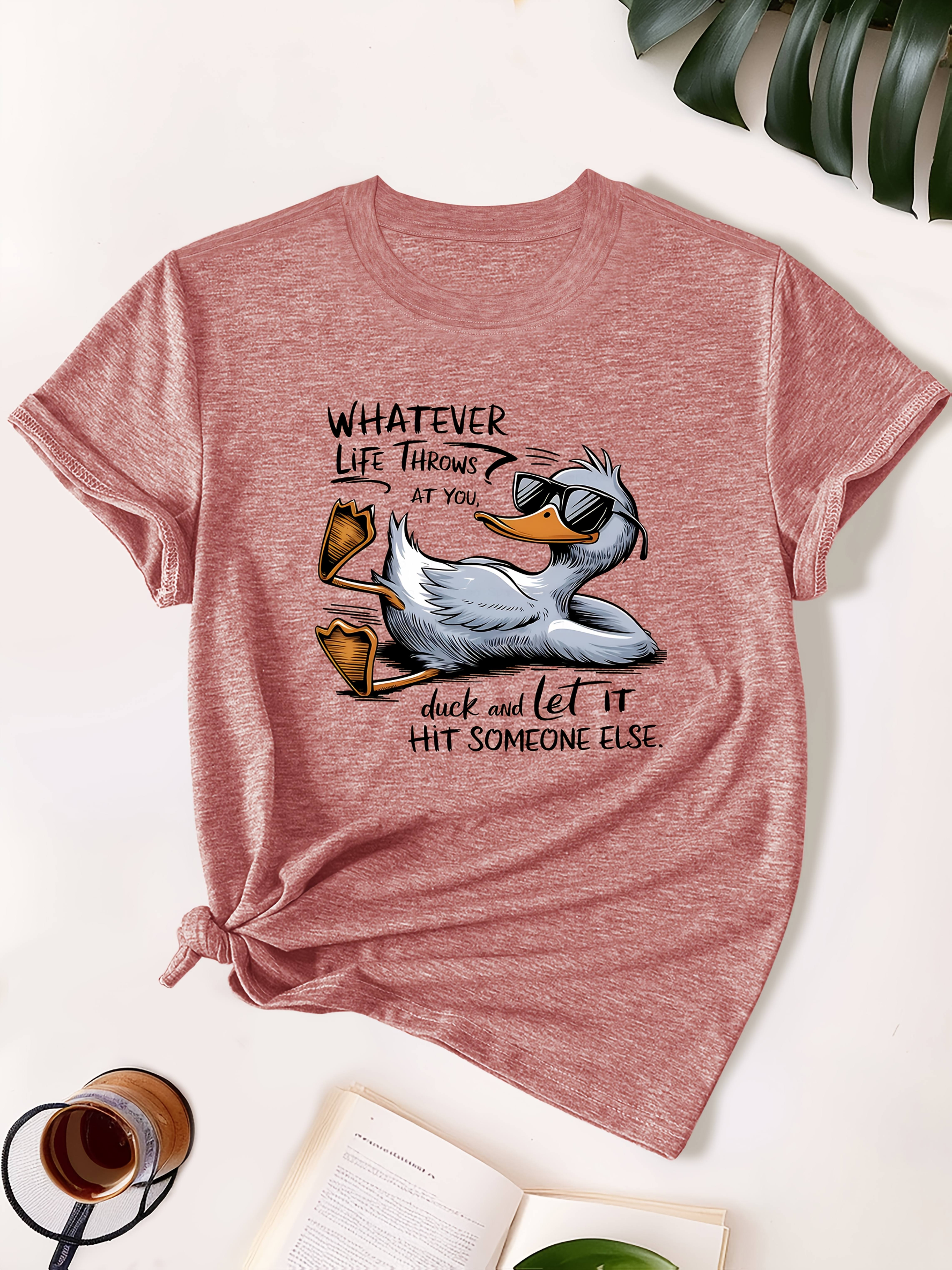 womens olive green casual t shirt with cute duck graphic humorous quote soft breathable fabric relaxed fit round neck short sleeve top for casual attire machine washable ladies t shirts Product details 5
