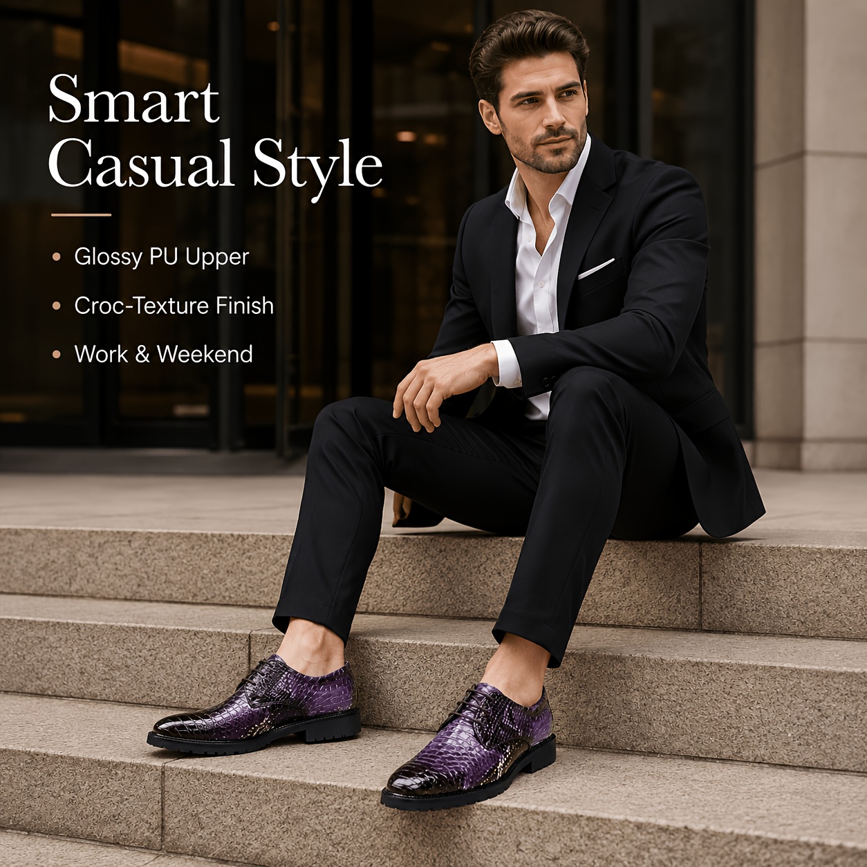 black shoes purple dress Carrucci Mens Two Tone Lace-up Oxford Leather boots for men Purple and Black Dress for