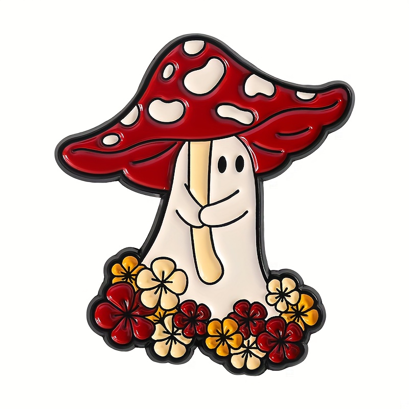 TEMU 1pc Cartoon Cute Badge Wearing Mushroom Decoration Backpack Pendant Hat Additions Matching Additions Lang Alloy Brooch Small Gift