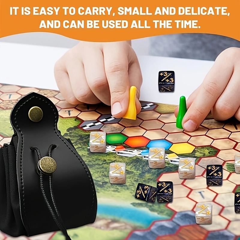 Yellow Black Leather Dice Bag with Drawstring