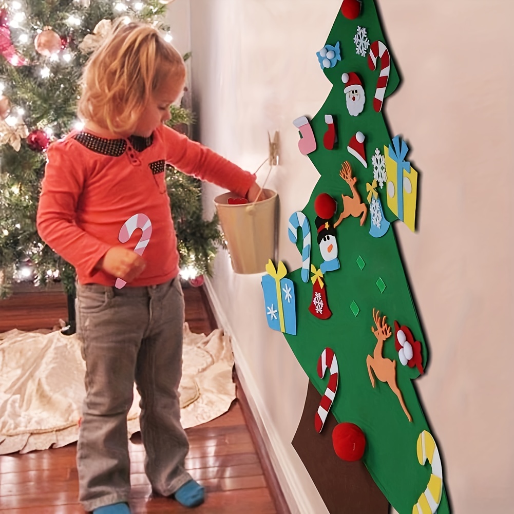 

Kids' Diy Felt Christmas Tree Kit With Ornaments - Reusable Wall & Door Decor, Perfect For Holiday Gifts And New Year Celebrations