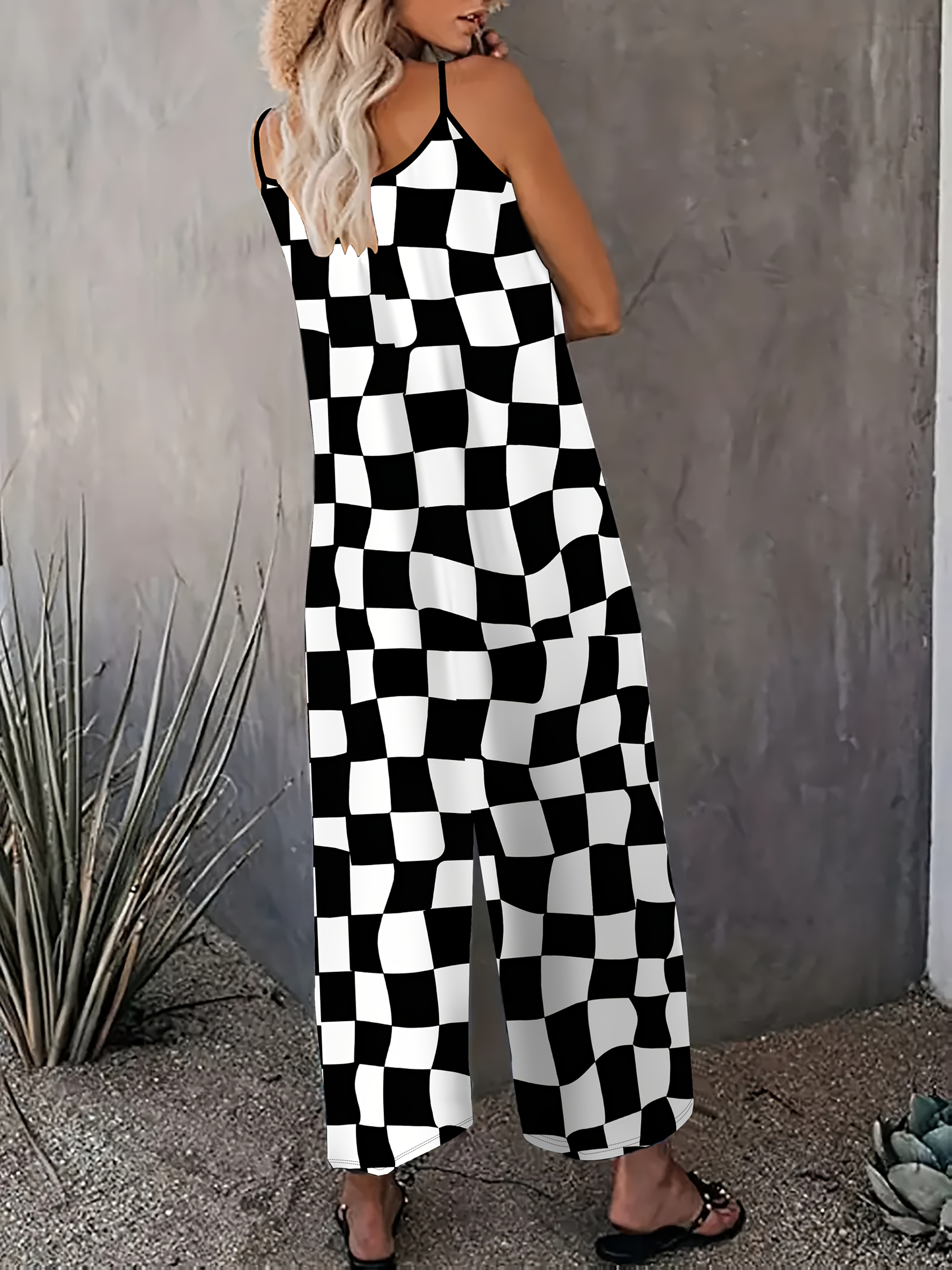 checkered white jumpsuit summer