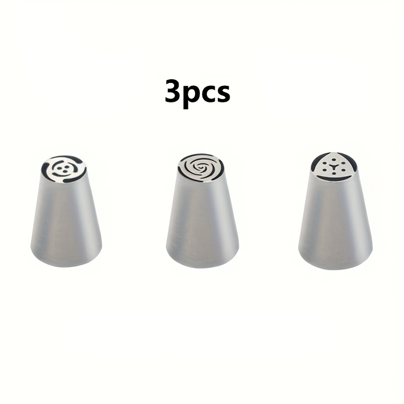 TEMU 3pcs Set One-piece Stainless Steel Floral Piping Nozzle Set Baking Cake Dessert Decoration Rose Tulip Cream Piping Nozzle