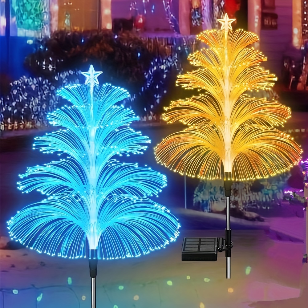 TEMU 2/4/6 Pack Solar Christmas Decorations Trees Lights, Solar Christmas Tree Jellyfish Lights 5 Layer 7 Color Changing For Pathway Lawn Patio