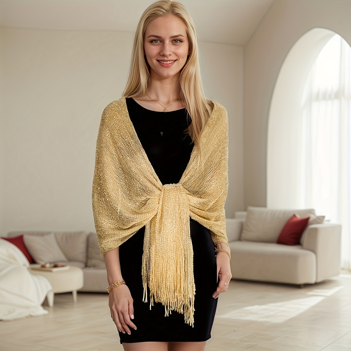 gold shawls for dresses Josephine Reversible Pashmina Shawl in Gold Shimmer Dune main image 0