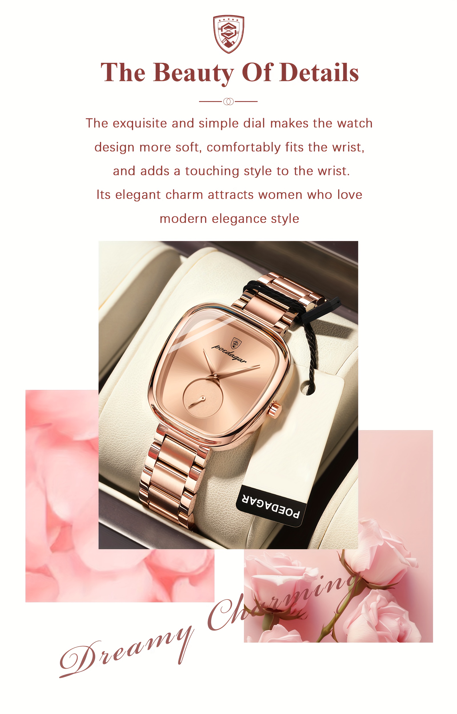 POEDAGAR Elegant Korean Style Ladies Wrist Watch, Square Alloy Case, Stainless Steel Band, Digital Display, 3ATM, Quartz Movement, Non-rechargeable Button Battery