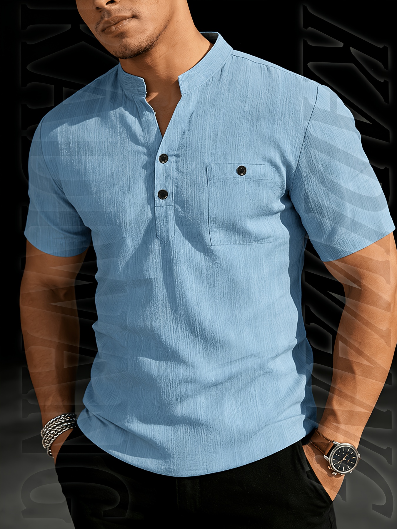 JOSHIMAY Obm 3pcs Set Men'S High Quality Summer Short Sleeve Henley Shirt T-Shirt Men'S Clothing Top, Suitable for Golf Outdoor Camping Fishing And Daily Casual Wear