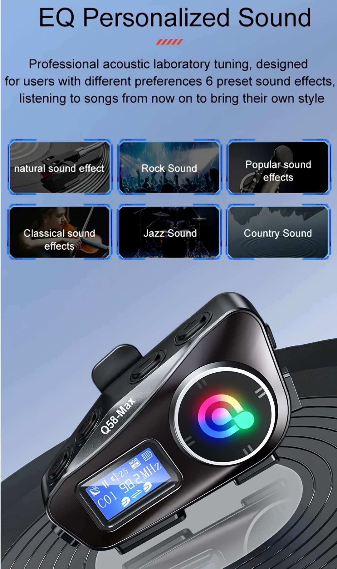 Dispositivo de comunicación para casco de motocicleta Q58-MAX, intercomunicador inalámbrico 5.3, 500M, con intercomunicador Moto, función de compartir música y pantalla LCD