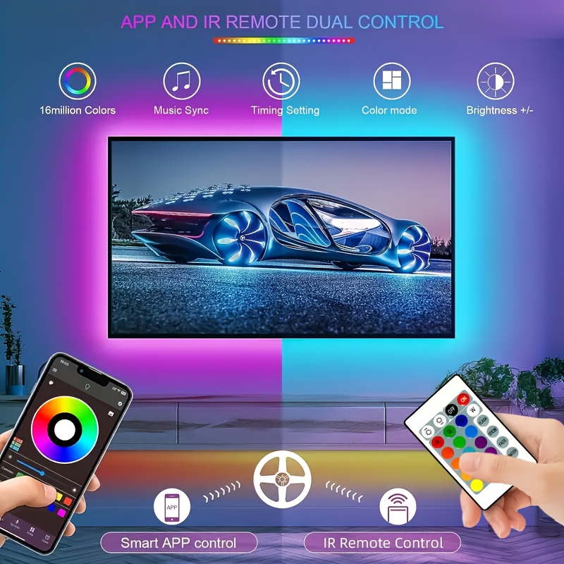 RGB LED Strip Lights, 100-4000cm Flexible Strip, USB 5V, App Remote Control, Dimmable Color Changing, Adjustable, for TV Backlight, Game Room, Room Decoration, Non-rechargeable Button Battery