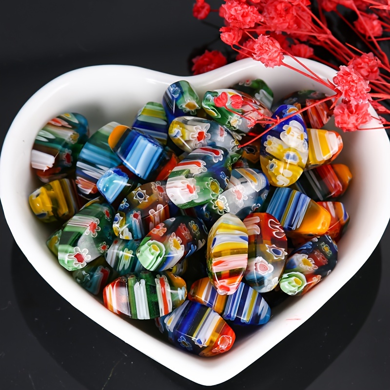 20pcs Handcrafted Polygonal Glass Beads, Assorted Colors With Round Holes - Ideal For , Phone Charms, Bracelets, Hair Accessories & Craft Gifts