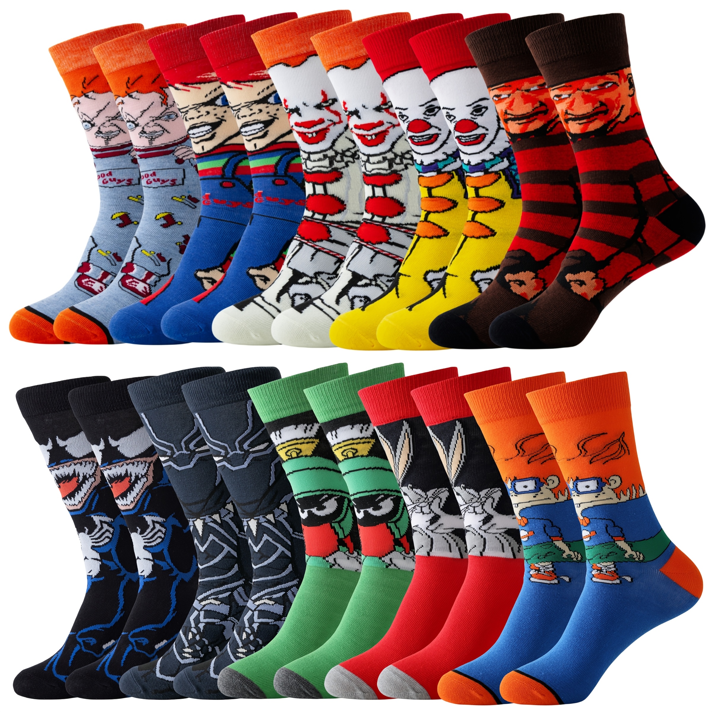 

5/10pcs Cartoon Graphic Crew Socks - Breathable & Comfortable, All , Casual Wear