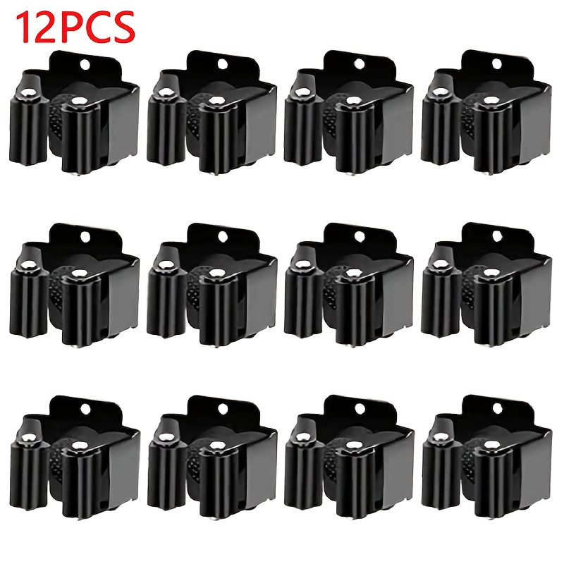 TEMU 12pcs Heavy-duty Metal Wall-mounted Broom Holder & Mop Organizer System With 12 Hooks - Powder-coated Black Storage Rack With Waterproof Design,