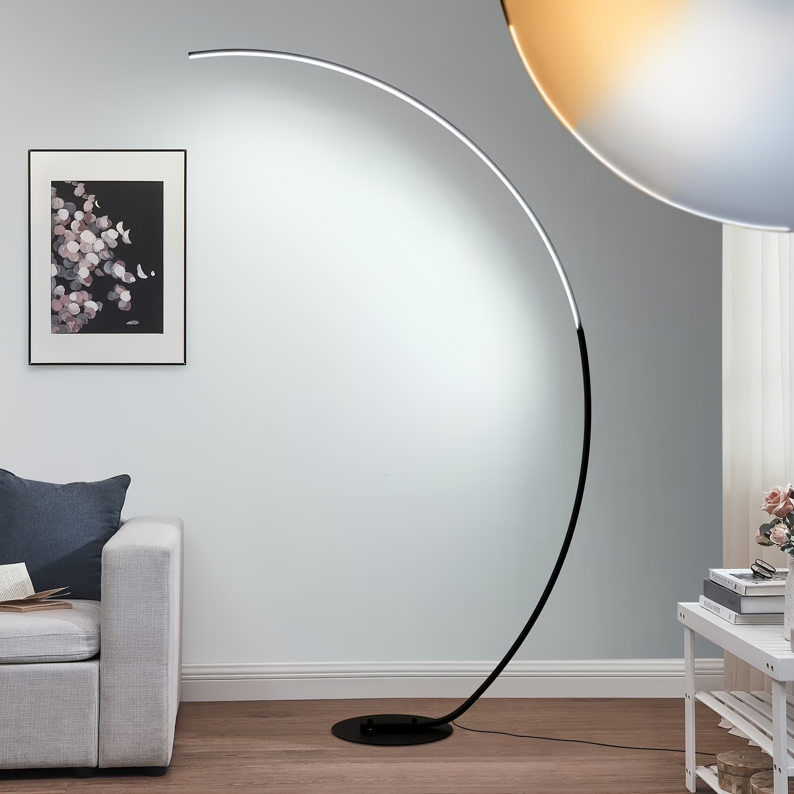 TEMU 165cm Arched Modern Standing Floor Lamp With Remote - Dimmable Black Reading Floor Lamp Led Color Changing Arc Ambient Lighting For Bedroom And