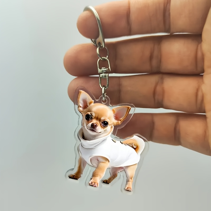 

Chihuahua Keychain - Cute 2d Acrylic Dog Pendant, Flip-, Animal Charm For Backpacks & Gifts, Alloy Clasp, Dog Travel Accessories