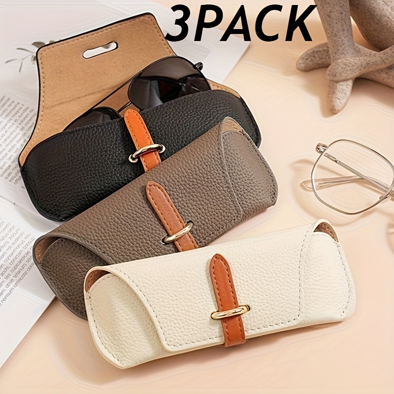 TEMU 3pcs Glasses Storage Case With Snap Closure-portable Durable Pu Leather Eyeglasses Pouch Case Protective Holder For Glasses, Accessories, , Fashion Accessory For Women And Men