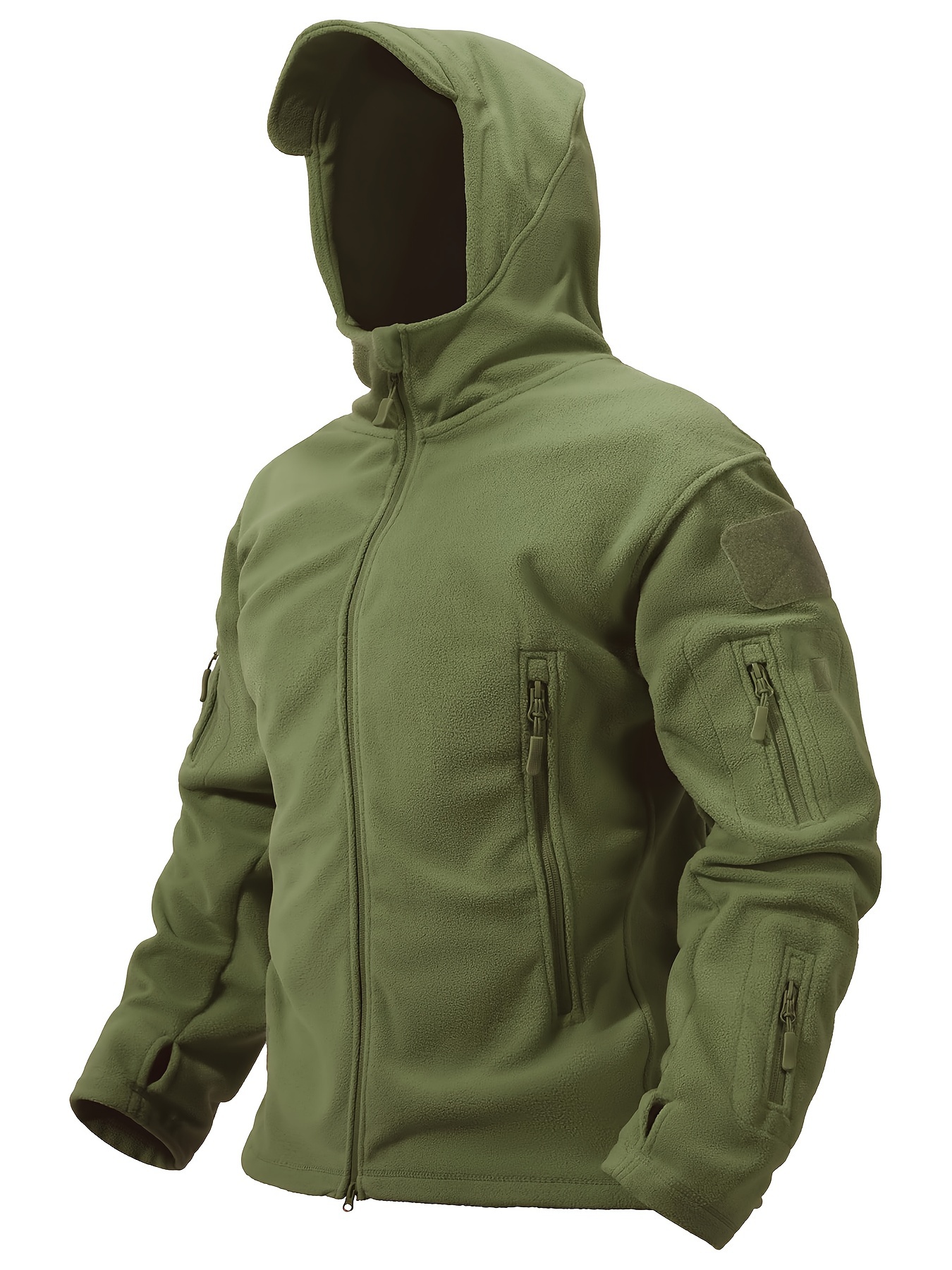 Men's Winter Tactical Hoodie Jacket - Windproof, Warm Polyester Fleece with Multiple Pockets, Thumbhole Cuffs, and Adjustable Drawstring Hem for Outdoor Sports and Hunting