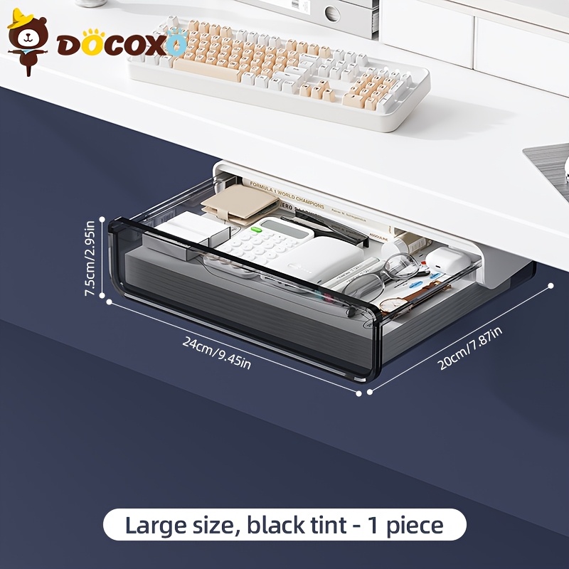 1pc Under Desk Storage Box, Plastic Hidden Adhesive Under Desk Drawer, Sliding Under Desk Organizer Box, Suitable For Home Office Organization Hidden Storage For