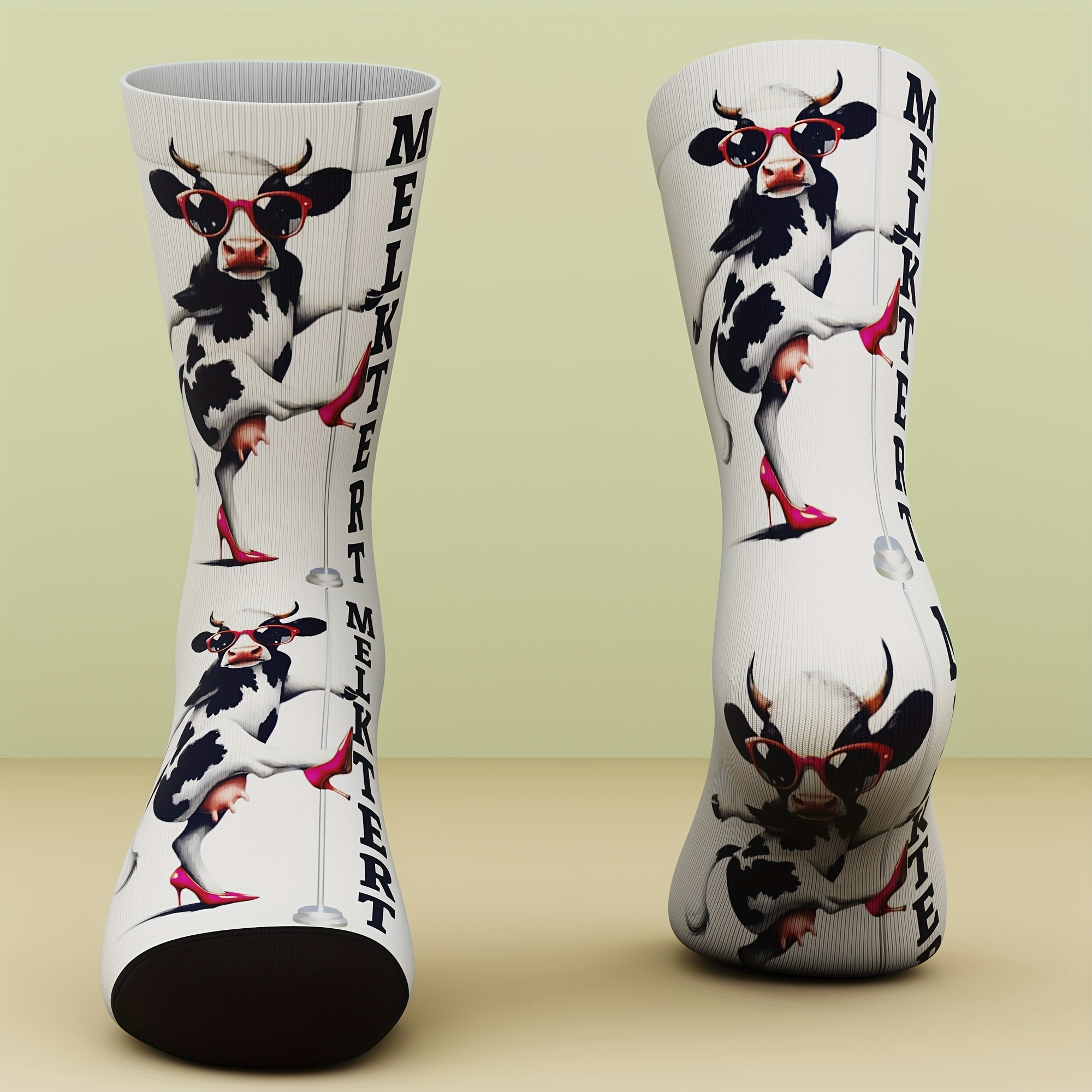 TEMU 1 Pair Of Unisex Socks, Fun Cow Pattern, Fashionable And , Comfortable And Breathable, 3d Digital Printing Technology, Quirky Sock Gift, Machine