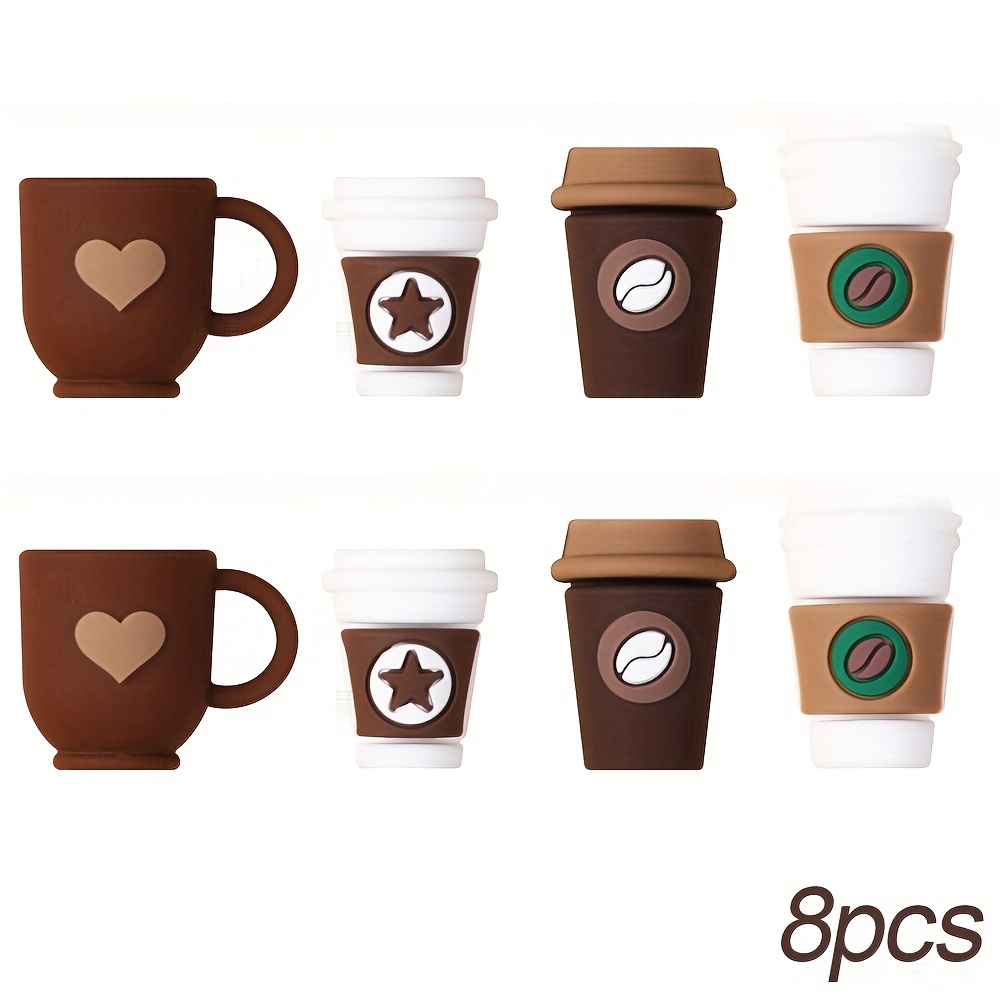 TEMU 8pcs/16pcs Theme 3d Silicone Beads Coffee Mugs Vibes Beads Bag Decoration Keychain Jewelry Making Pen Beaded Crafts Additions Beads & Bead
