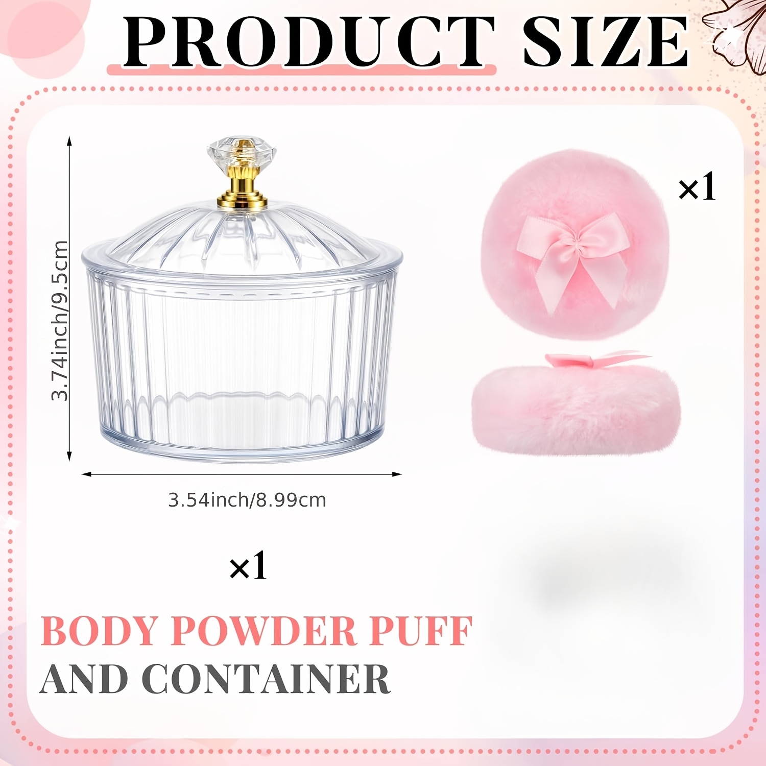 Image of Large Body Makeup Puff And Container With Gift Box Bow Tie Soft Washable Reusable Velour Face Body Glitter Wet Dry Makeup Elegant Storage Jar For Loose Powder (pink)