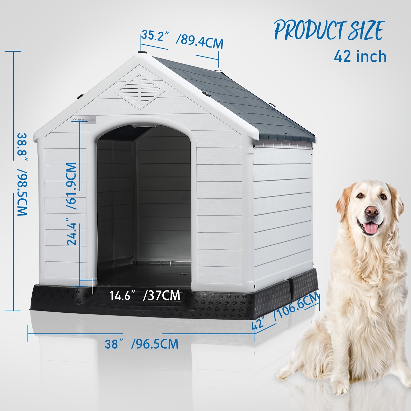 TEMU Pukami Plastic Dog House Outdoor Indoor, Dog House For Small Medium Large Dogs, Waterproof Dog Houses With Elevated Floor And Air Vents, & Easy Clean And