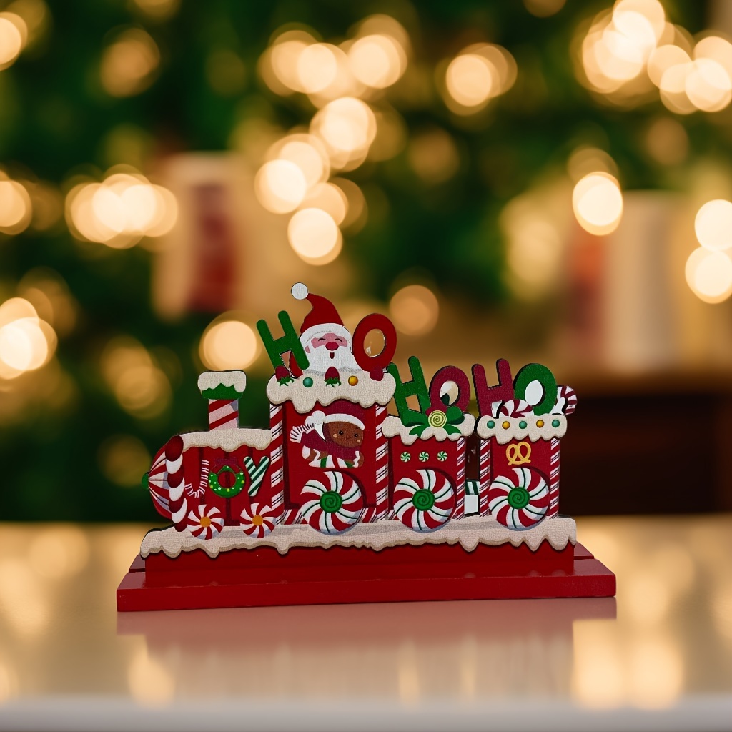 

Festive Christmas Train Tabletop Sign: Santa Claus Wooden Decor, No Electricity Required, Perfect For Holiday Parties