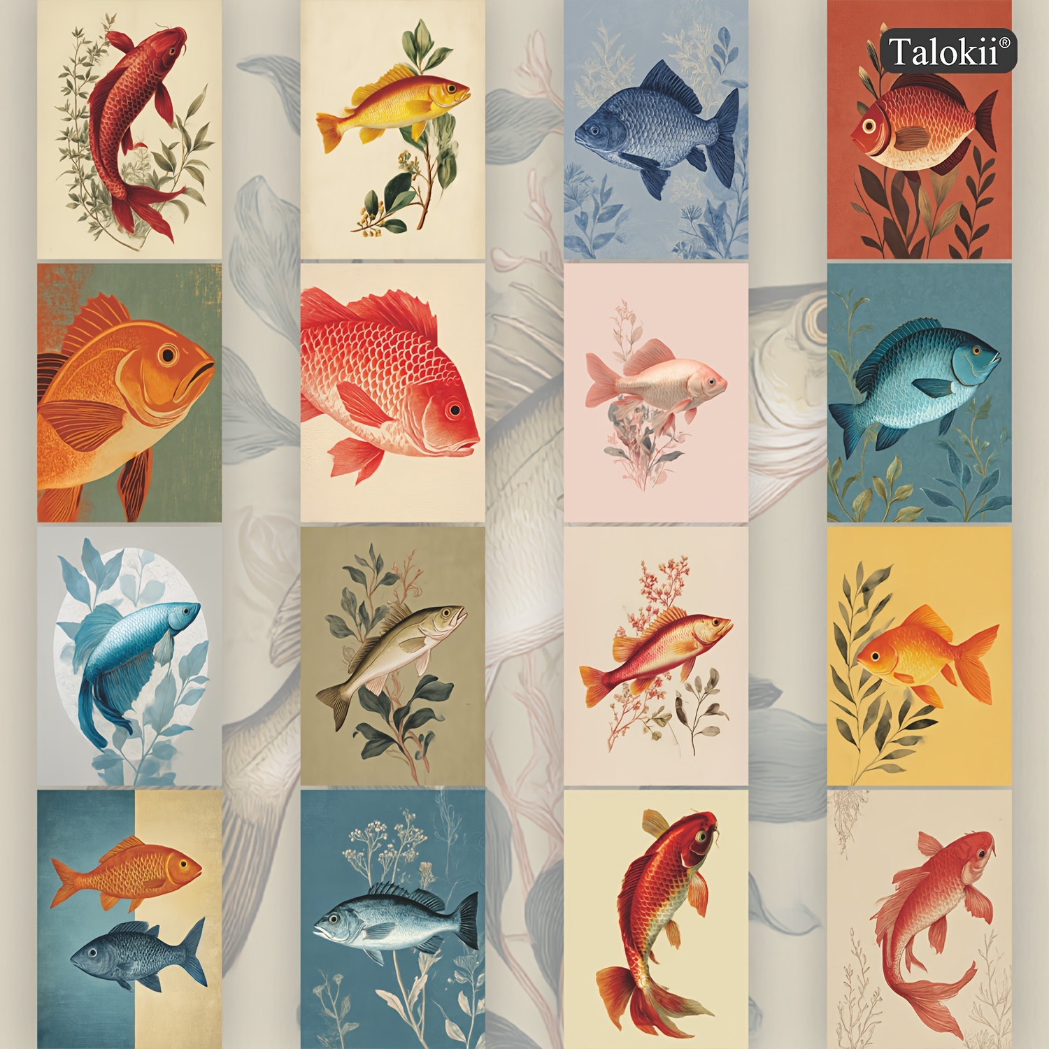 TEMU 16-pack Colorful Fish Illustration Postcards, 10×14cm (. 4×6 Inch), Vintage Style Art Cards For Journaling, Scrapbooking & Room Decoration,