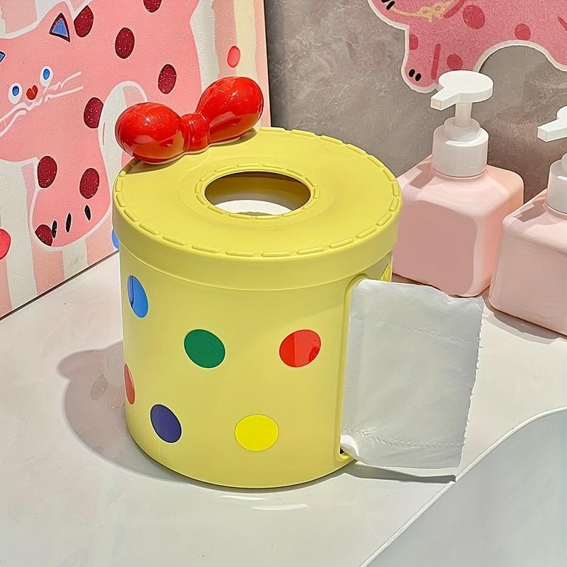 cute polka dot tissue box  r round plastic multifunctional dispenser for living room and dining table decor   accessory dining table accessory decorative tissue box plastic construction tissue box   Product details 3