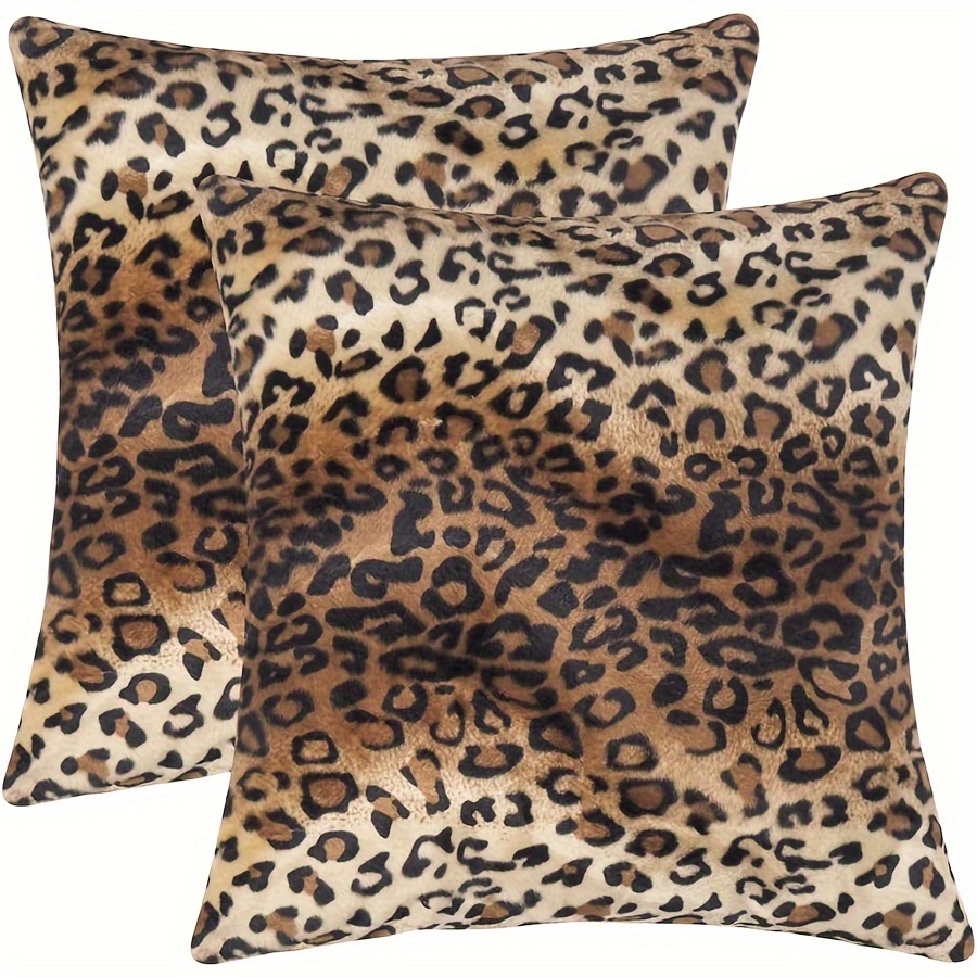 

2 Pcs Soft Plush Leopard Print Double-sided Printed Artificial Fur Decorative Pillowcases - 45.72 X 45.72 Cm, No Pillow Insert, Suitable For Home Sofas