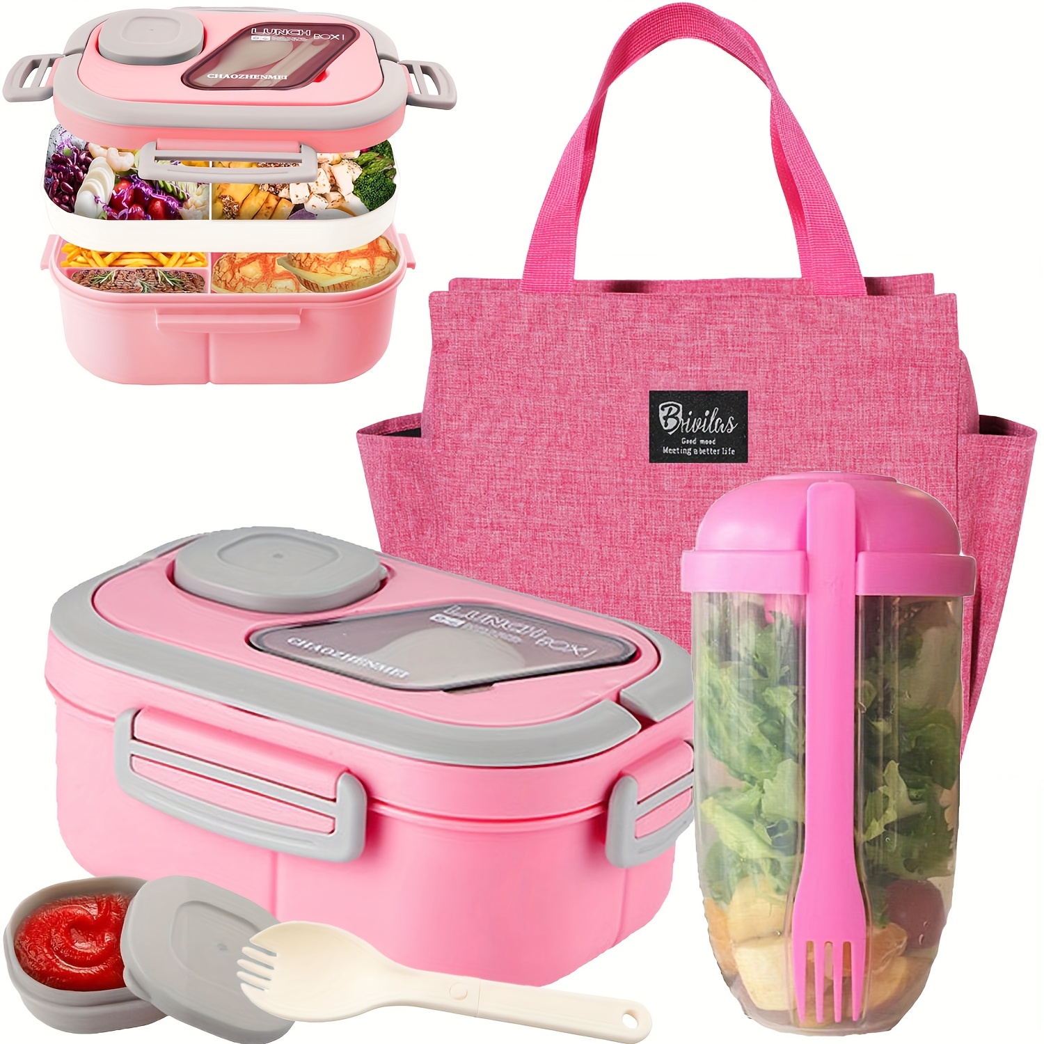 TEMU Boîte à lunch Premium - Ensemble de boîtes à lunch ou boîte à lunch unique. Ensemble de boîtes à lunch multi-grilles à 2 niveaux, boîtes à bento