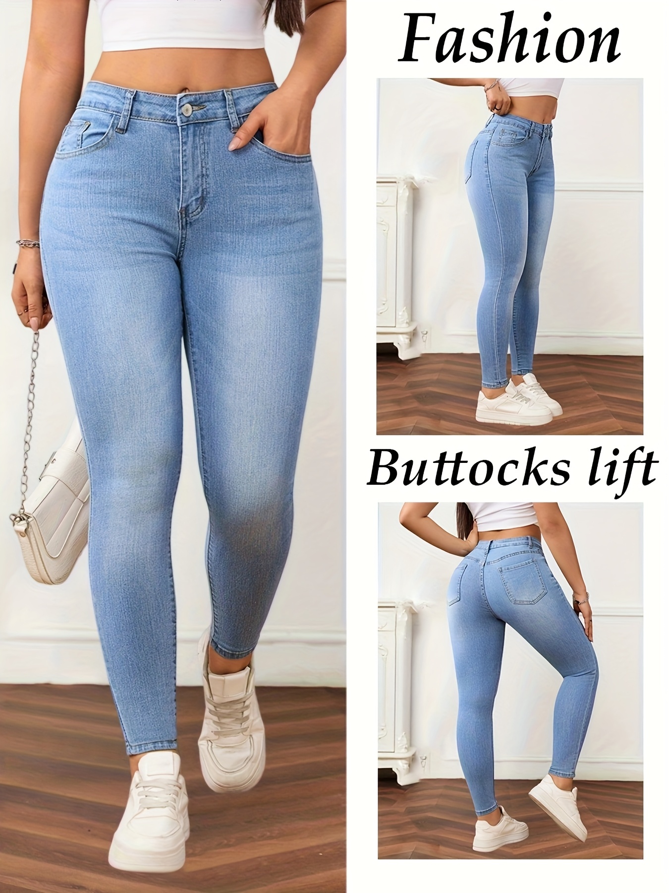   whiskered   stretch denim skinny jeans