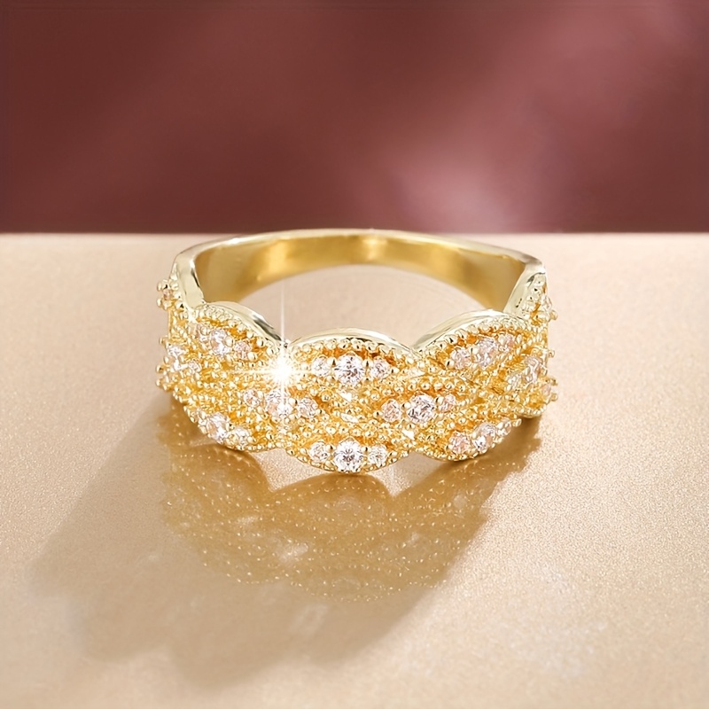 Golden Plated Geometric Ring with CZ Accents