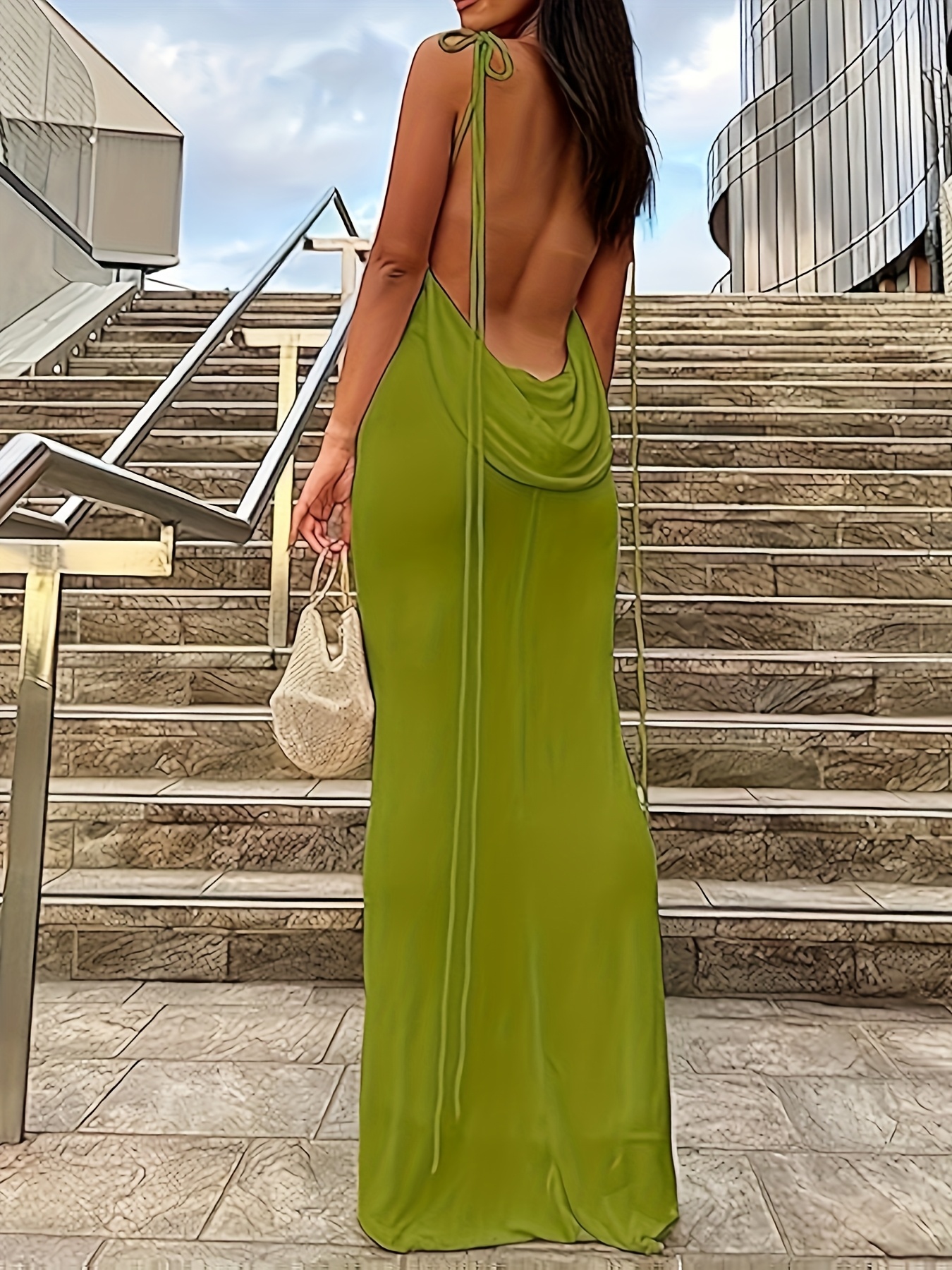 vestido largo sensual mujer sin espalda tirantes Temu Colombia