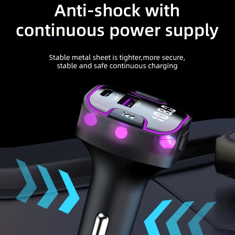 Car Wireless Transmitter with Ambient Light, V5.3 Wireless Technology, 7-Color RGB Display, Hands-Free Calling, Universal Car Charger Adapter, Automotive Charging Accessory, Sleek Gadget Design, Smooth Finish