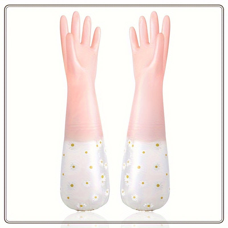 1 pair floral print waterproof rubber gloves soft flexible for dishwashing kitchen pet cleaning home use no electricity needed suitable for outdoor bathroom toilet car details 2