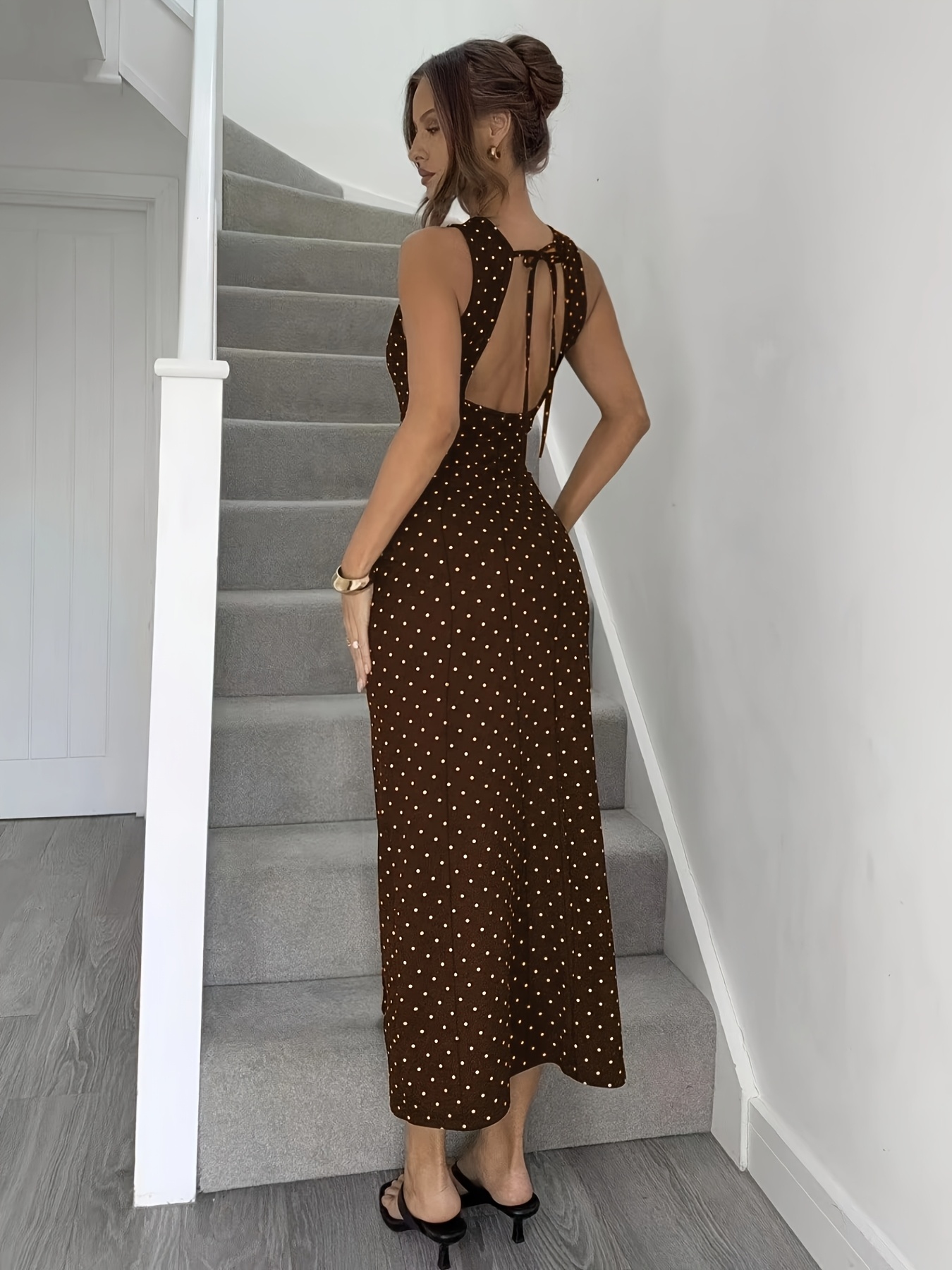 brown polka dot dress with lace Hailey Dress in Indigo Gingham X Large main image 1