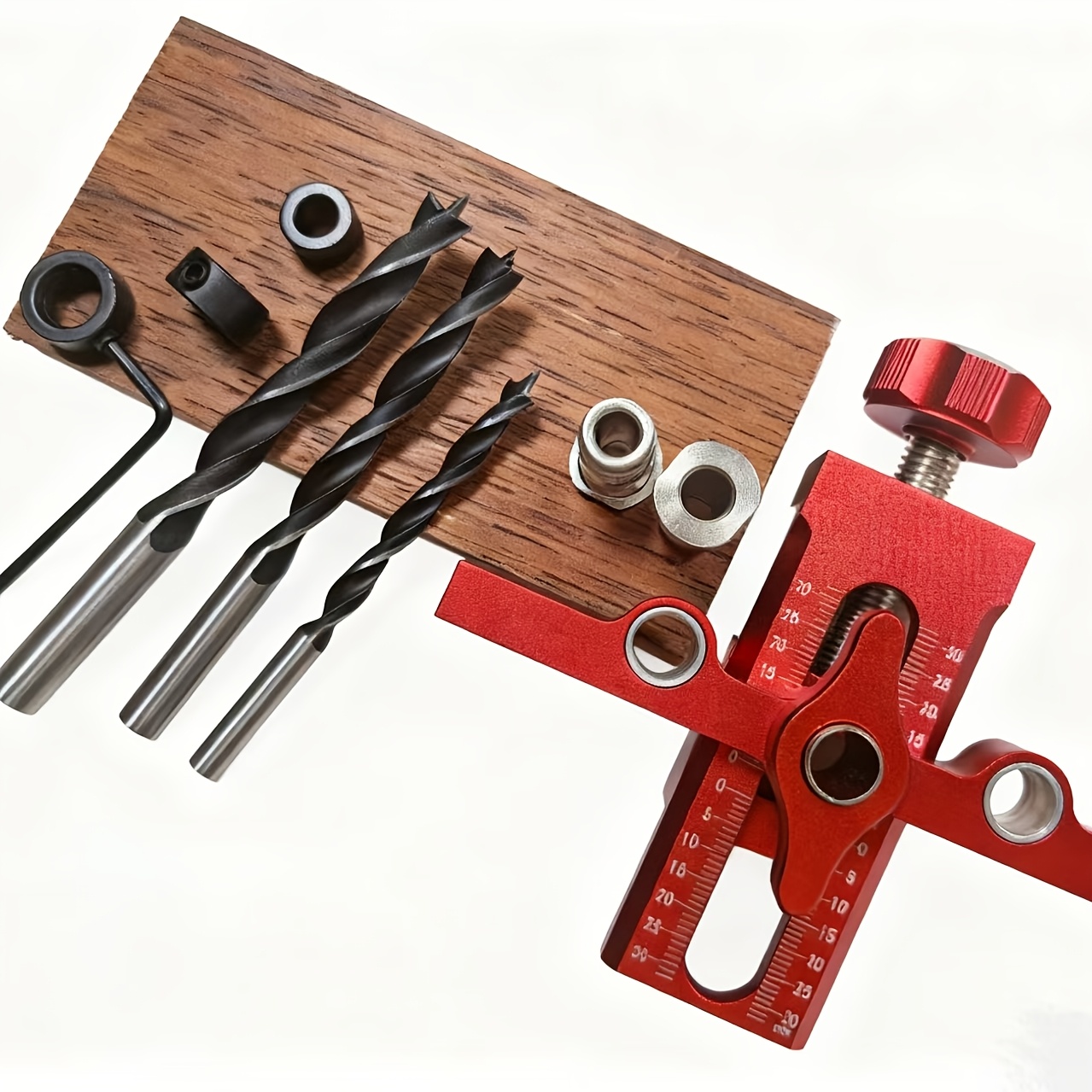 E-shop 1 Satz Holzbearbeitung Schranktür Installationsvorrichtung, 3-in-1 Bohrer Set, kompatibel mit 6/8/10 Bohrern, Dual-Loch Rebounder Stanzwerkzeug,