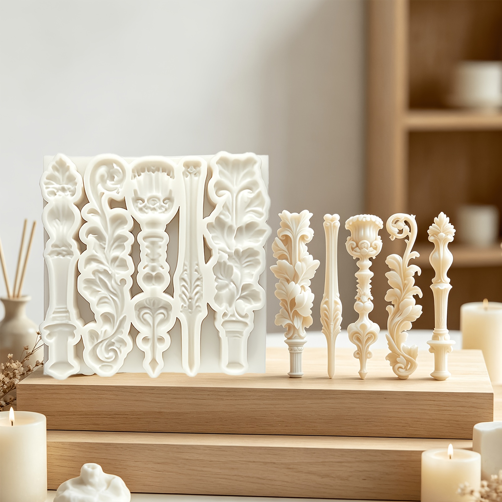 TEMU 1pc Roman Engraved Silicone Mold Suitable For Fondant, Resin, Wax - Reusable Baroque Molding With Ornate Patterns, For Diy Crafts, Cupcake