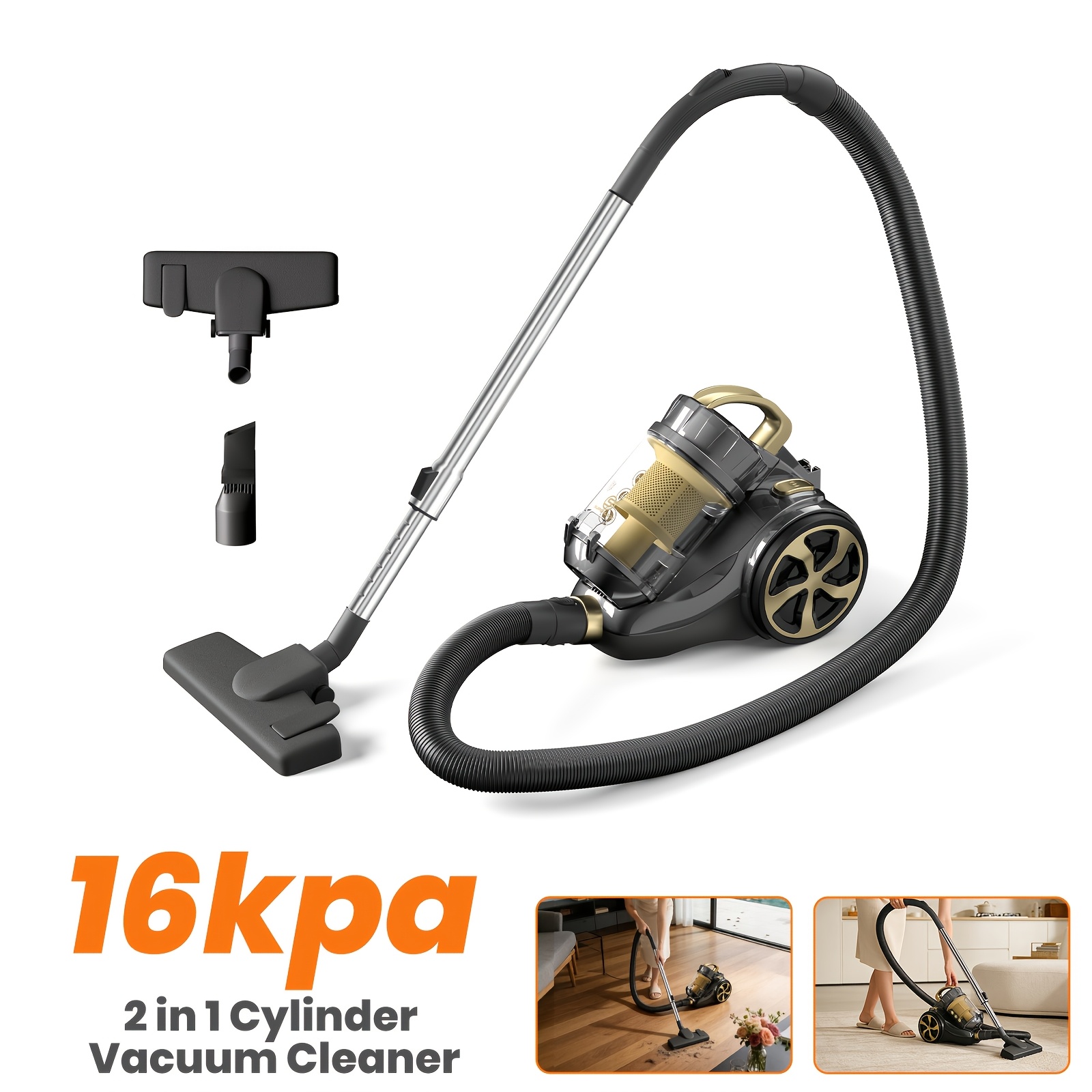 Image of Superlex 800w Vacuum Cleaner, Medium Cylinder Vacuum With Motor Protection, 5m Cord 5m Hose, Metal Telescopic Tube, 2-in-1 Crevice Tool, Efficient Floor Brush, Home Cleaning For Carpet Hard Floor