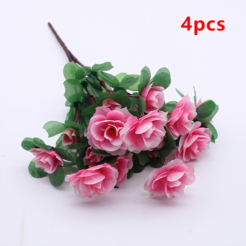 Image of 4pcs Realistic Tea Flowers Artificial Flowers - Uv-resistant Fabric Bouquet, Suitable For Outdoor And Indoor Decoration, Ideal For Potted Plants, , , , Gardens, Courtyards - No Container Needed