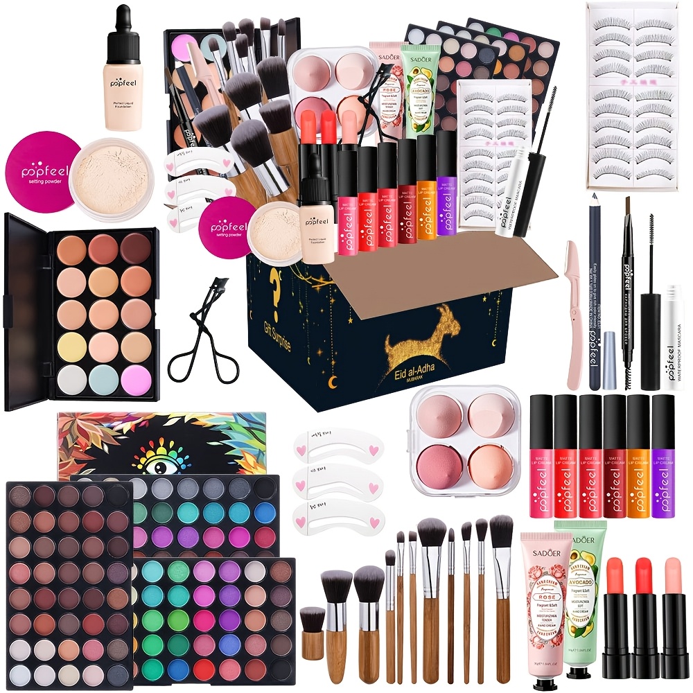 full set of makeup set and gift set with eye shadow palette foundation make up lip gloss blush brushes eyeliner pen etc mixed color cream system for professional and personal use gift for mothers day
