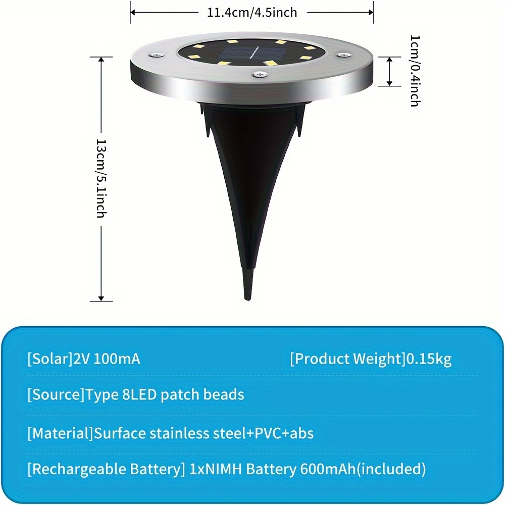 

12pcs Banbers Solar Ground Lights Outdoor, 8 Led Flat Solar Lights, Solar Ip44 Waterproof, Lights Inground Lights For Outside Pathway Garden Landscaping,