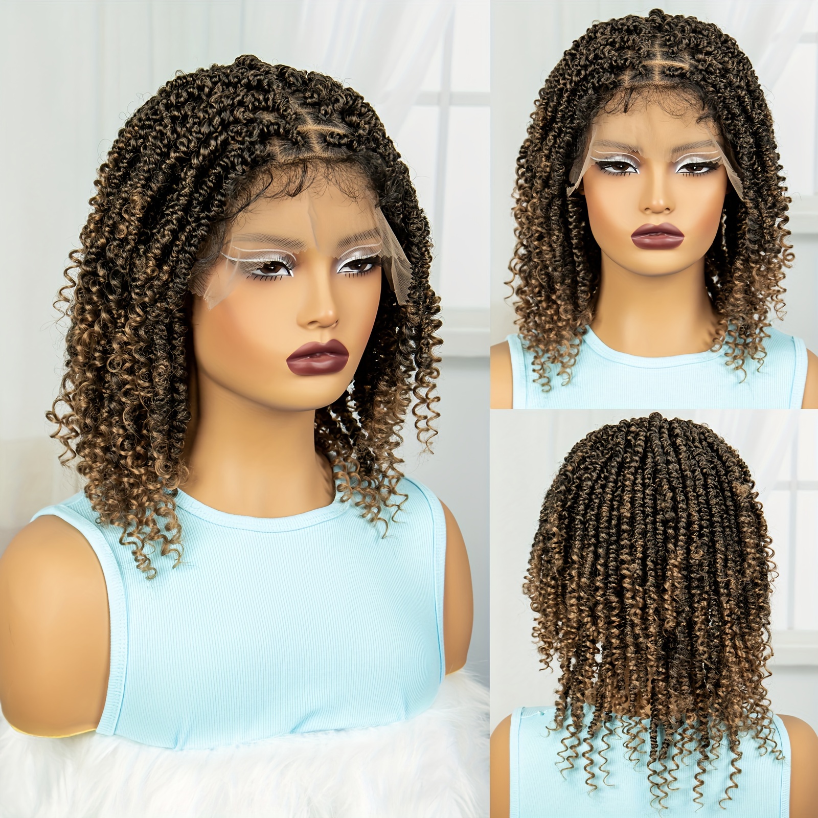 Boho Box Braid Wigs Curly Ends Square Part Braided Lace Front Wigs Pre  Plucked With Baby Hair For Women Blonde Box Braided Wig - AliExpress