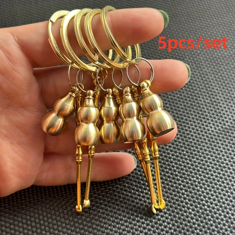 Image of 2-in-1 Gourd-shaped Ear Spoon Keychain - , Fashionable Copper Backpack & Purse Charm, Ideal For Birthday Parties & Daily Use