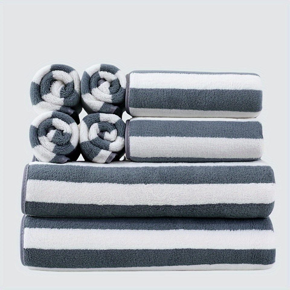 

8pcs - Striped Towel Set - , , 300gsm, Polyester/polyamide , For Bathroom, , , , - Use, , For /gym/ Enthusiasts