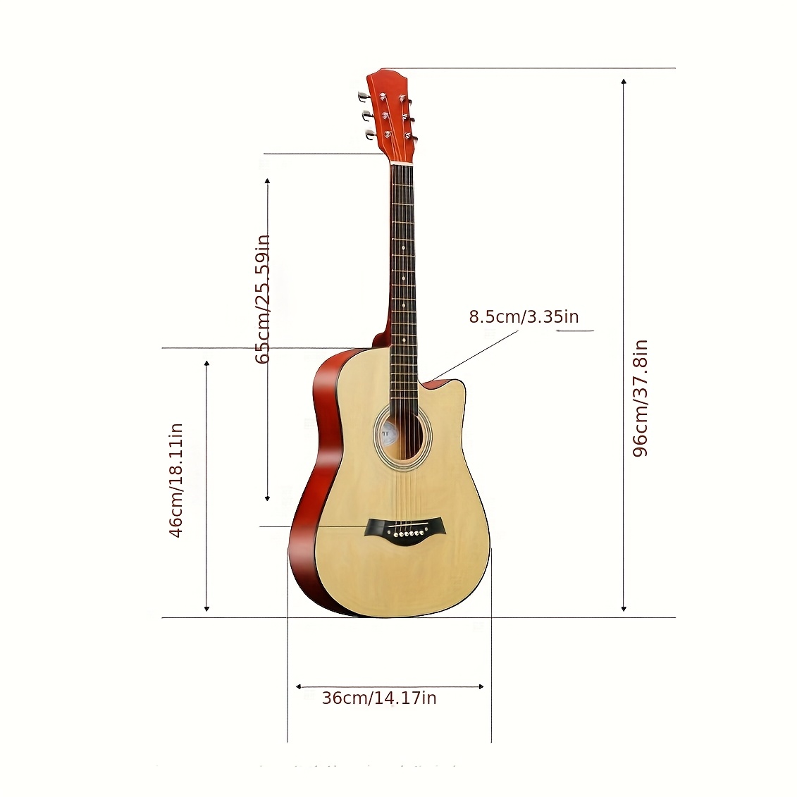 38-Inch Basswood Acoustic Guitar Suitable for Beginners - Full-Size Folk Style Guitar with Wood Sound, Basswood Body, Ideal for Practice & Performance (wood/black Optional)