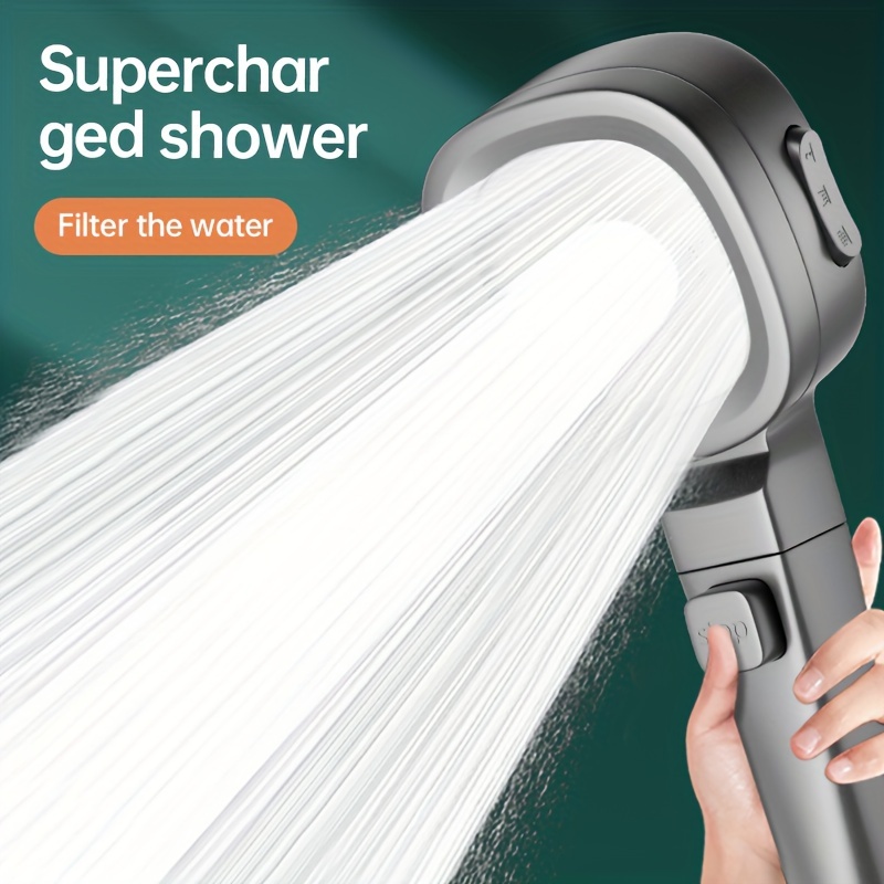 

Gunmetal Grey Shower/ Bathbooster Filter Shower/ Gunmetal Grey Hand Shower/ Bathroom Shower System Combination (with 1.5m Flexible Hose + Hole-free Fixing Bracket)/ 1 Touch Water Stop/ Effects